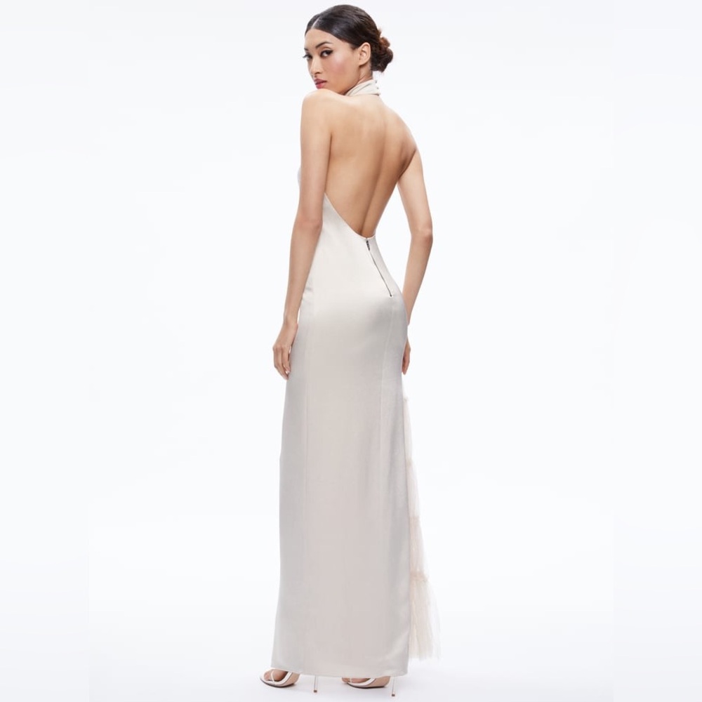 Alice + Olivia Ryn Ivory Open Back Tulle Slit Maxi Gown - Picture 2 of 8